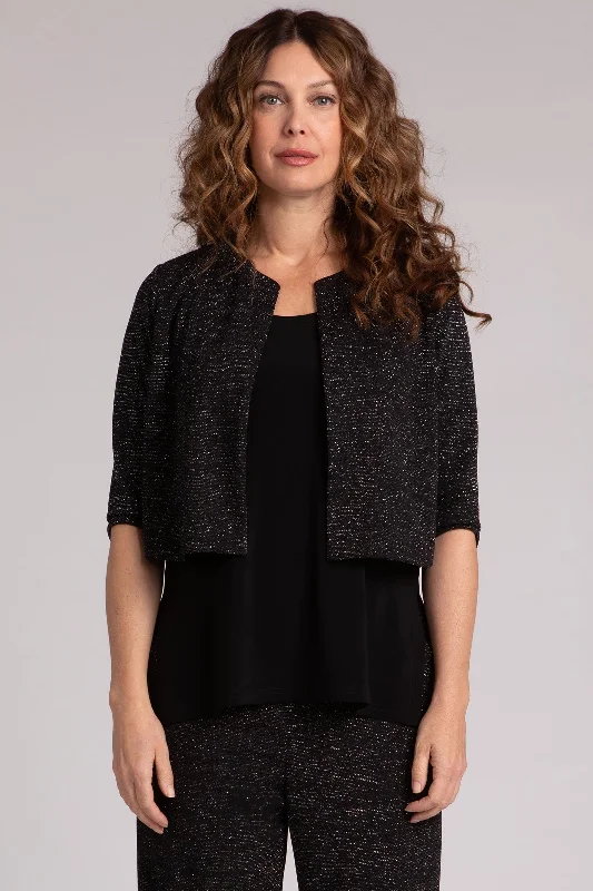 Casual Comfort Metallic Pique Classic Bolero Cardigan | Black