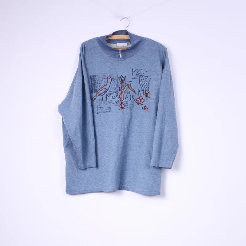 Street Casual Style Lindex Collection For Women 42/44 XL Womens Graphic Jumper Zip Neck Blue Cotton