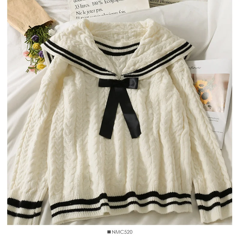 Sports outdoor style Autumn color matching striped bow Lapel sweater for women  1872