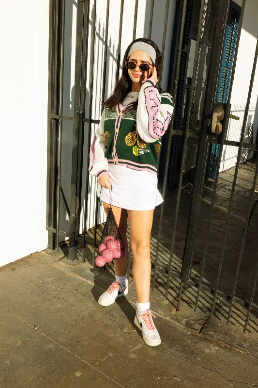 Comfortable Fashion Green & White Colorblock Vintage Tennis Cardigan