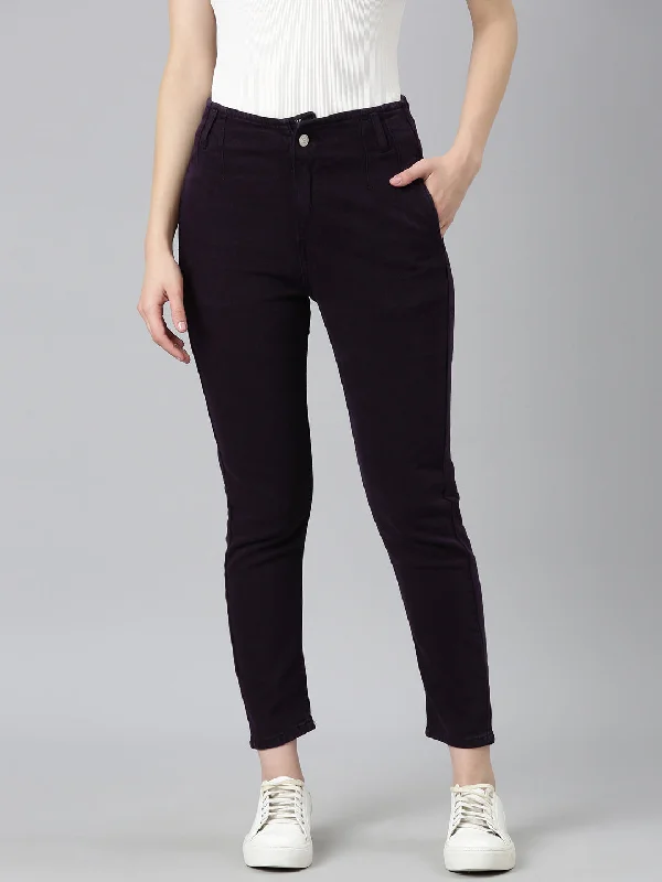 Luxury And Elegant Women Purple Solid Slim Fit Denim Jeans