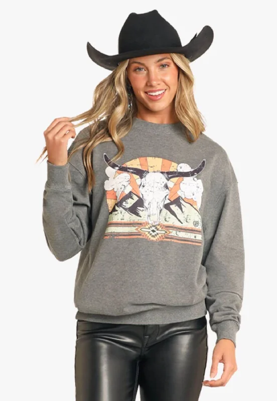 Minimal Comfort Rock and Roll Womens Longhorn Oversized Sweatshirt