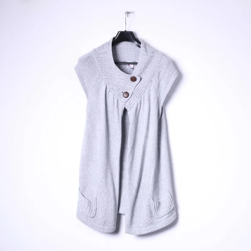 All-Day Wear ROXY Women XL Jumper Grey Cotton Two Buttons Cardigan Short Sleeve Top