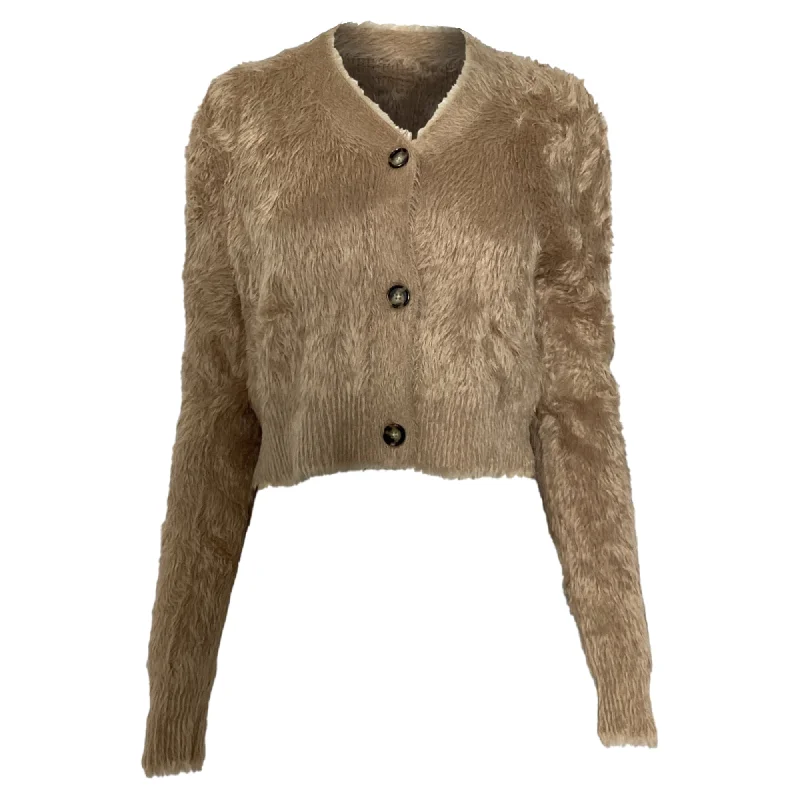 Street Fashion Acne Studios Brushed Cropped Cardigan in Brown Nylon