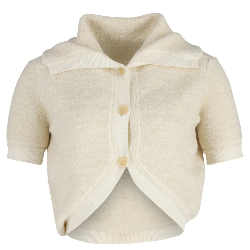 Trendy Comfort Jacquemus Cropped Knitted Top in Cream Polyamide
