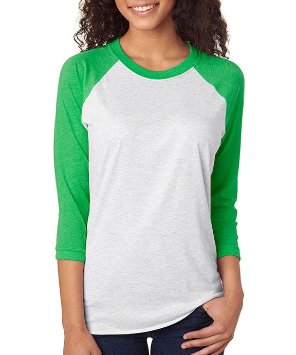 Embroidered Letters 6051 - Next Level Unisex Triblend 3/4-Sleeve Raglan T-Shirt | Envy/Heather White Embroidered Letters 6051 - Next Level Unisex Triblend 3/4-Sleeve Raglan T-Shirt | Envy/Heather White