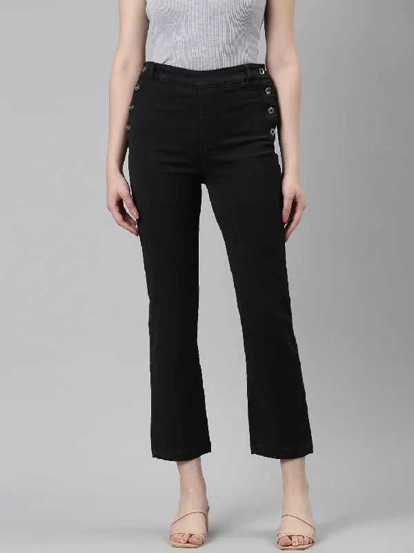 Sports fitness shoes Women Black Solid Straight Fit Denim Jeans