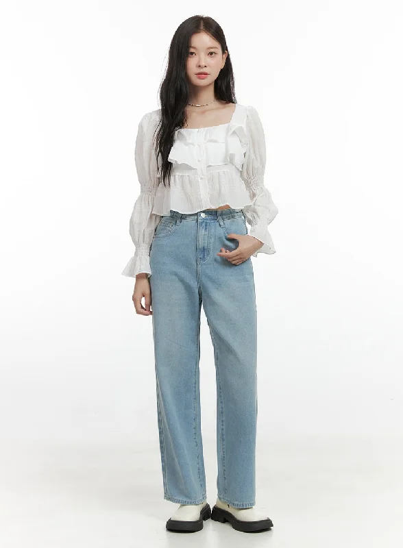 Street Style Marlo Washed Cotton Straight Jeans OS423