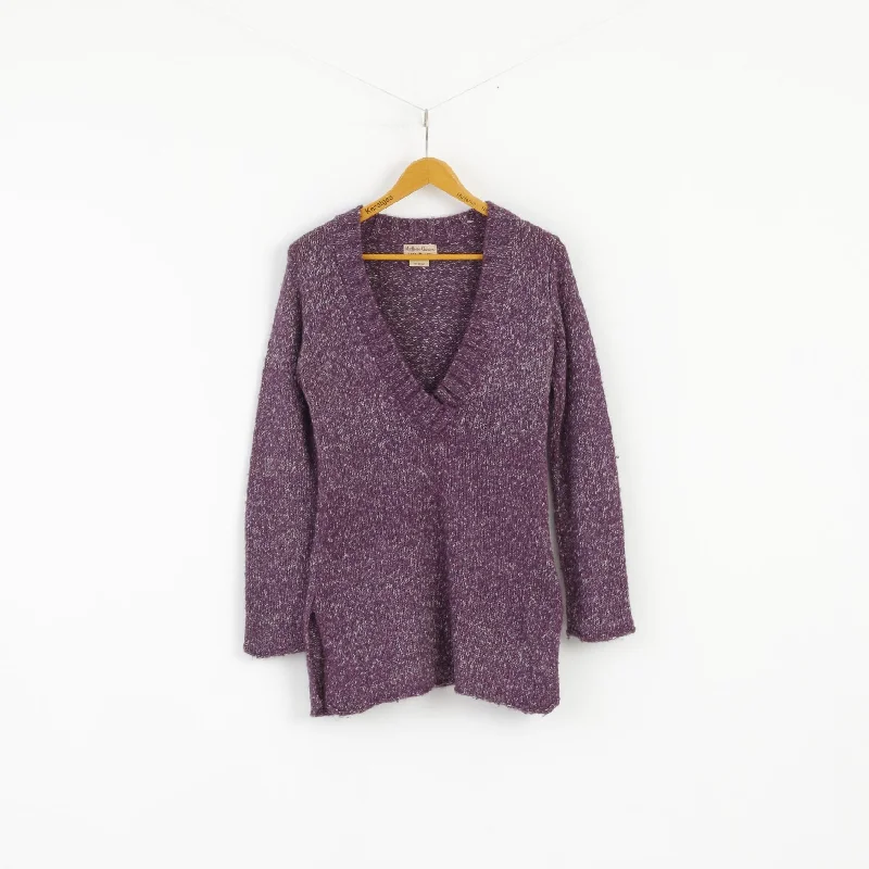 High-end Fashion Marlboro Classics Women M Jumper Purple V Neck Wool Acrylic Blend Sweater