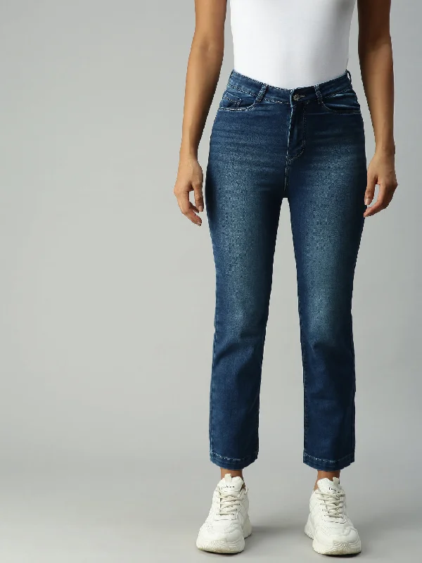 Elegant Series Women Solid Blue Relaxed Fit Denim Jeans