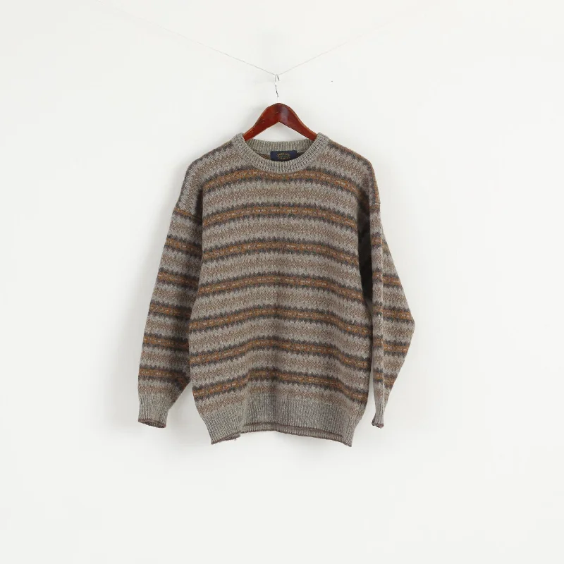 Elegant Design Woolen Classics Women 3 M Jumper Grey Nordic Print 100% Wool Sweater Elegant Design Woolen Classics Women 3 M Jumper Grey Nordic Print 100% Wool Sweater