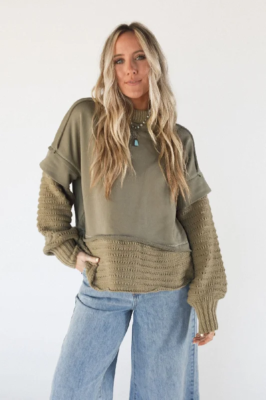 Fresh Wear Moonrise Layered Sweater Top - Olive