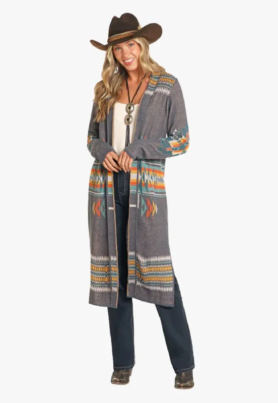 Warm Comfort Rock and Roll Womens Grey Aztec Duster