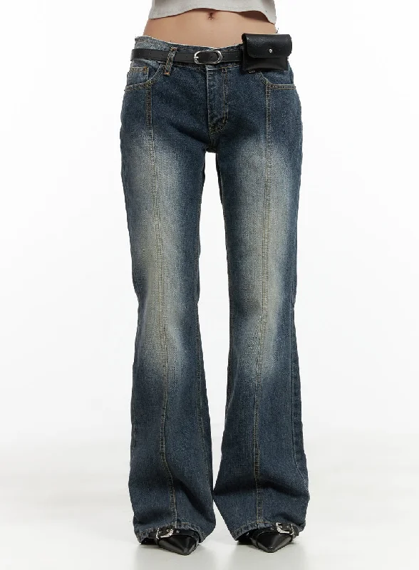 Simple Solid Color Low Rise Front Seam Bootcut Jeans CL417