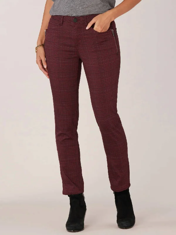 Modern City Side Zip Syrah Vintage Skinny Jeans In Burgundy Black Plaid