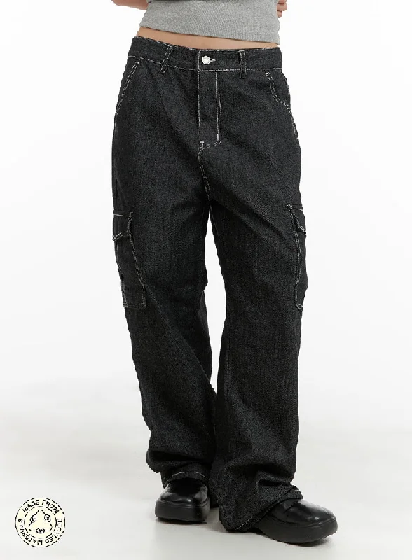 Warm and substantial Recycled Cargo Baggy Jeans (Unisex) CM425