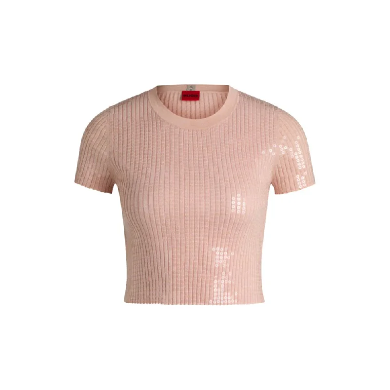 Relaxed Dresses Ribbed sweater with transparent sequins in slim fit