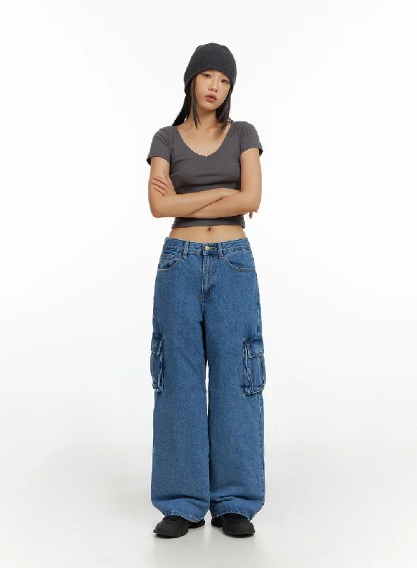 Breathable Comfort Low Rise Cargo Baggy Jeans IL409
