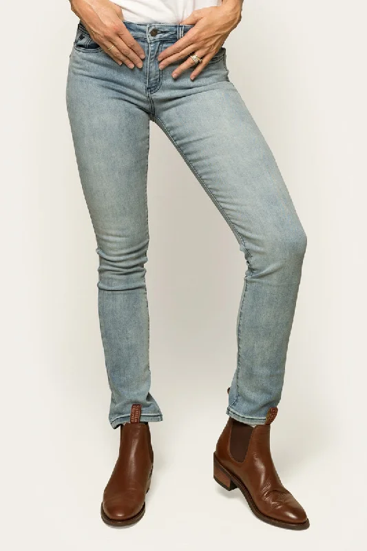 Personalized print Victoria Womens Mid-Rise Straight-Leg Jeans - Light Blue