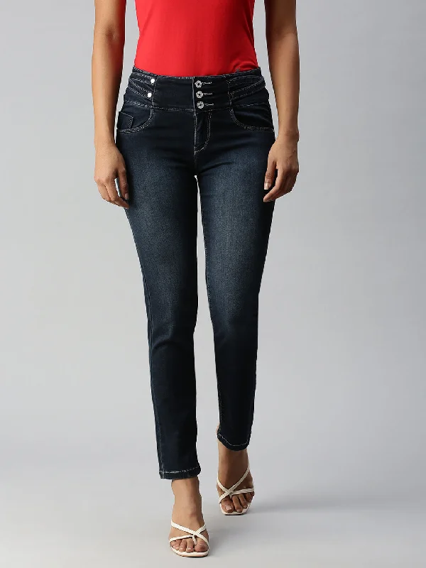 Outdoor Trend Women's Blue Solid Denim Skinny Jeans