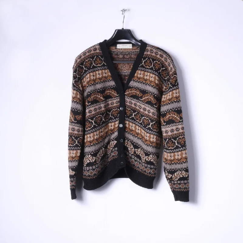 Chic Lounge St Miechael Womens 20 50 Sweater Brown Acrylic Printed Button Front Cardigan