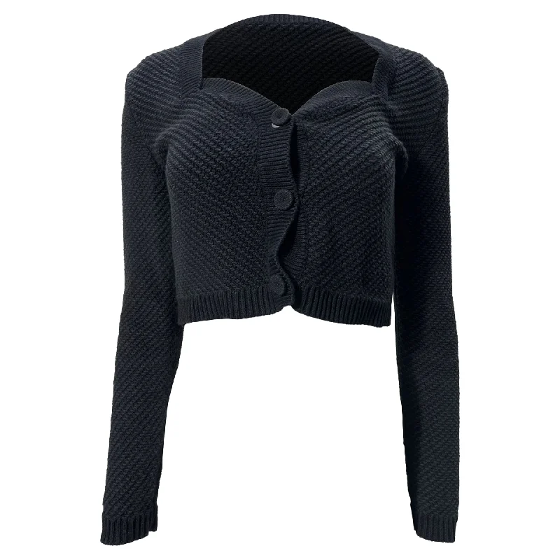 Trendy Items Nanushka Knitted Crop Cardigan in Black Cotton