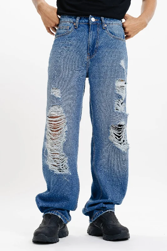 Cool Style Distressed Men's Blue Jeans