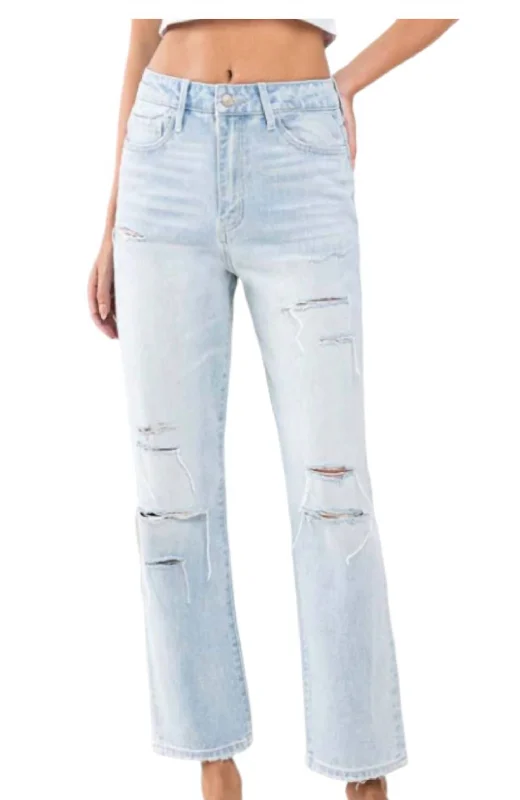 Elegant Comfort Super High Rise Distressed Ankle Jeans In Light Wash