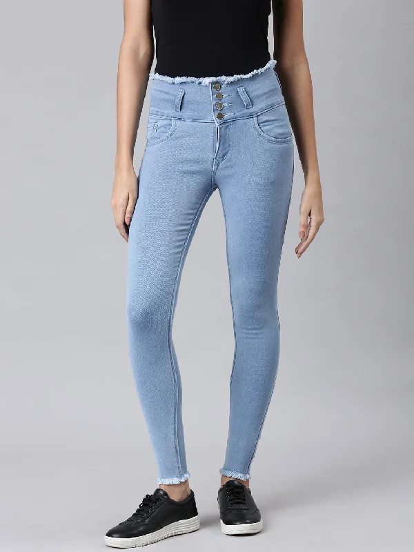 Noble Temperament Women Blue Solid Skinny Fit Denim Jeans