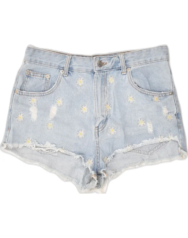 Trendy Comfort PULL & BEAR Womens Distressed Denim Shorts W28 Medium Blue Floral Cotton Trendy Comfort PULL & BEAR Womens Distressed Denim Shorts W28 Medium Blue Floral Cotton