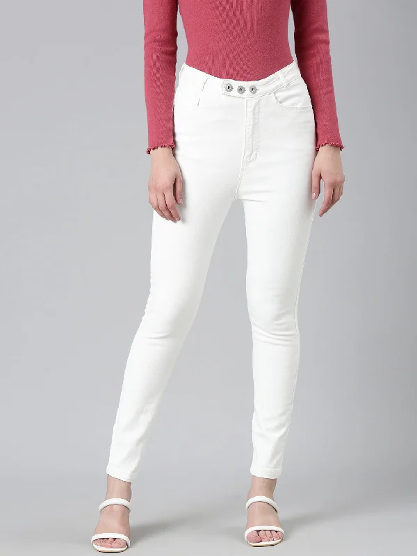 Relaxed Chic Women White Solid Skinny Fit Denim Jeans