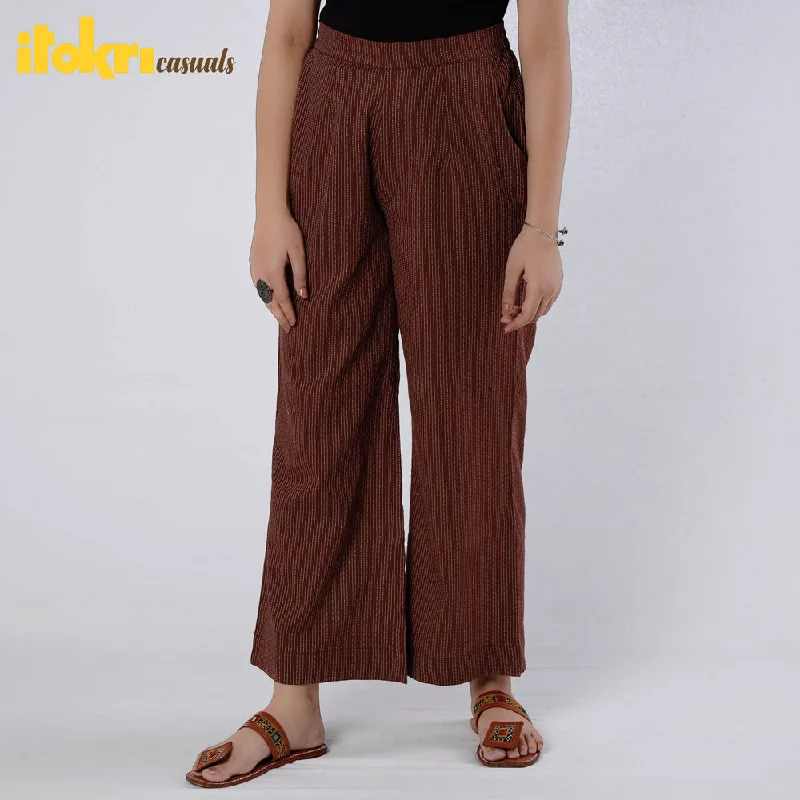 Fashion Pioneer Brown Running Stitch Cotton Palazzo by iTokri Casuals