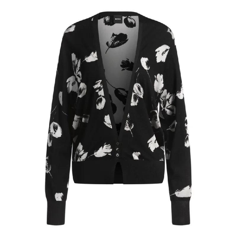 Lounge Chic Merino wool-blend cardigan with tulip jacquard
