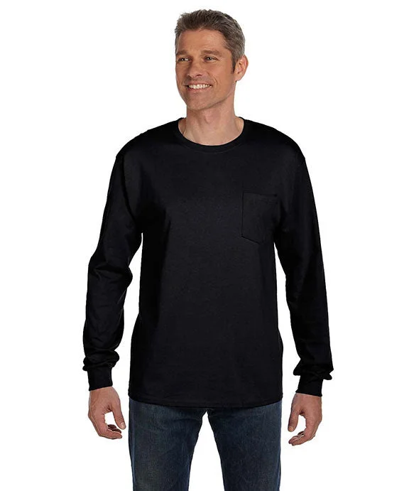 Trendy Items 5596 - Hanes Mens Authentic-T Long-Sleeve Pocket T-Shirt | Black
