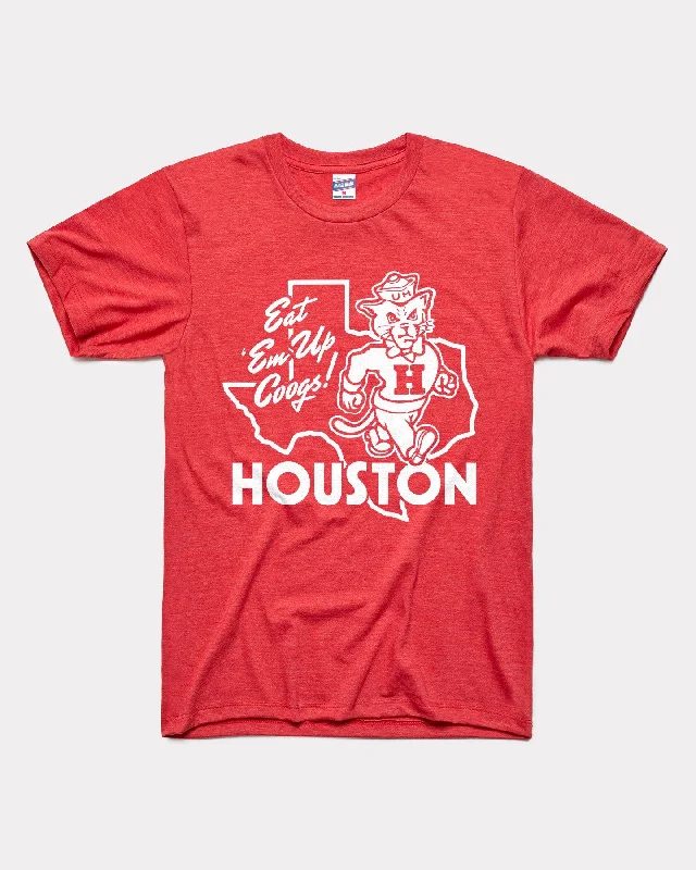 Advanced Customization Houston Eat 'Em Up Coogs Texas Outline Red T-Shirt