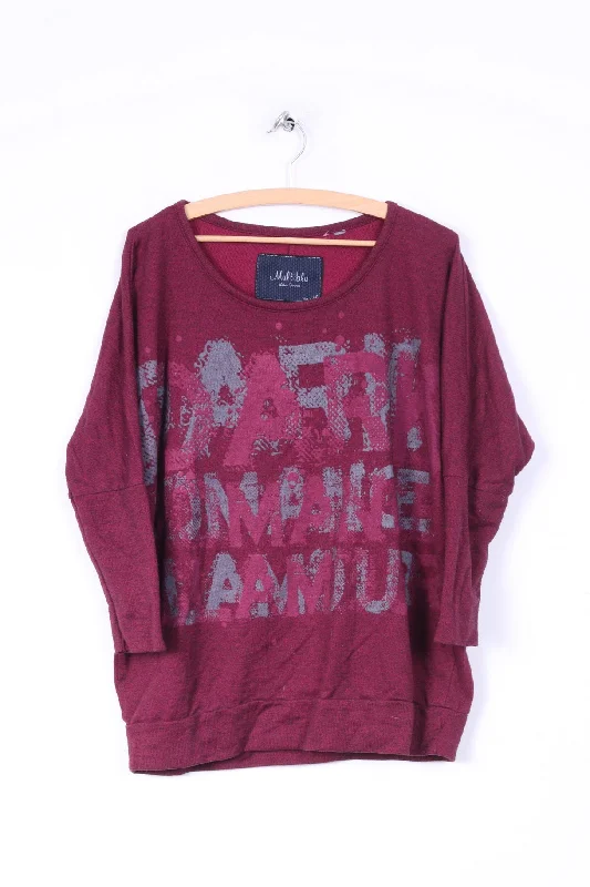 Sports Jacket Multiblu Womens M Graphic Jumper Amaranth Sweatshirt  Crew Neck Cotton