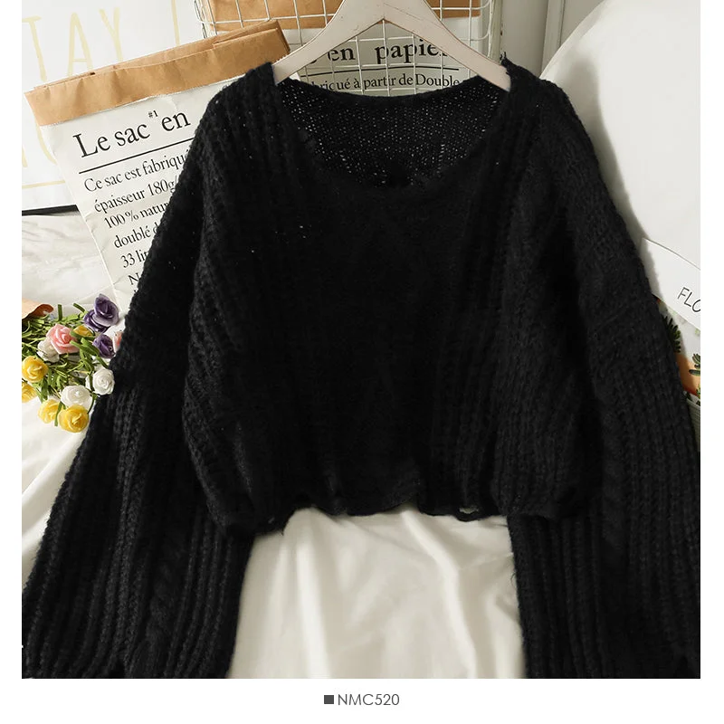 Fresh And Capable Sweater women's autumn loose thin one line shoulder exposed clavicle sweater  1904