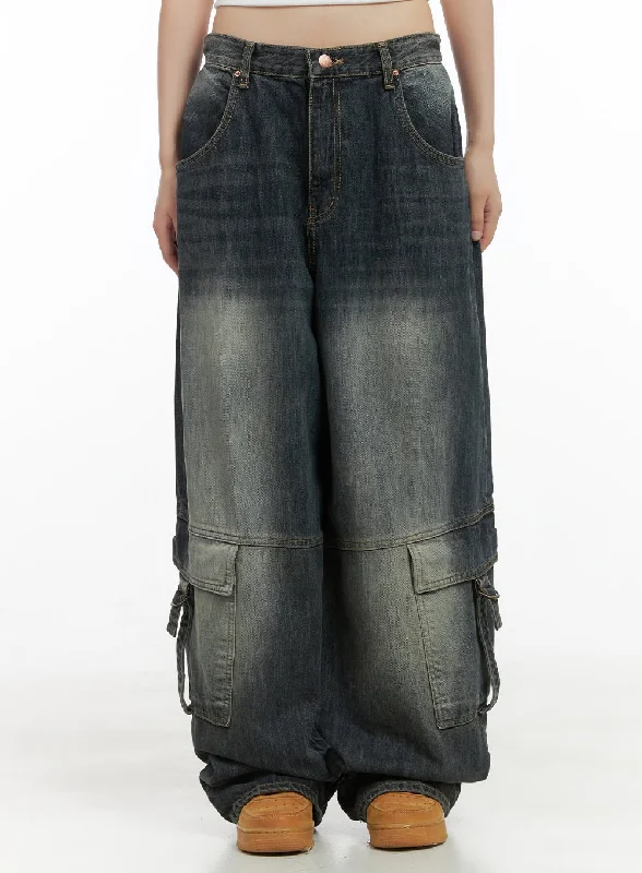 Warm Comfort Capri Roomy Denim Cargo Jeans CS412