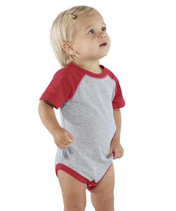 Comfortable Dresses RS4430 - Rabbit Skins Infant Baseball Bodysuit | Vintage Heather/Red Comfortable Dresses RS4430 - Rabbit Skins Infant Baseball Bodysuit | Vintage Heather/Red
