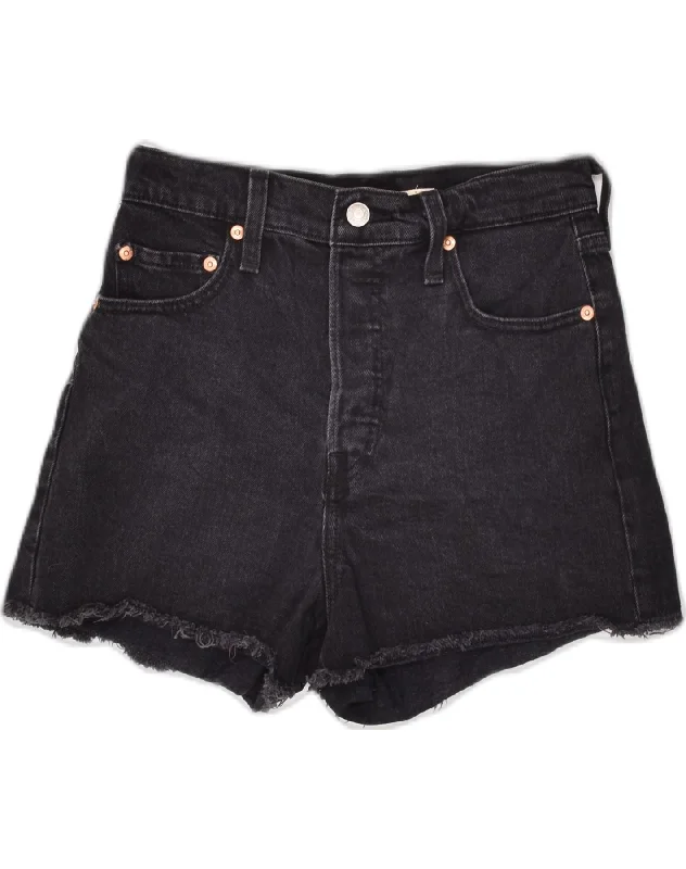Sports Zipper Style LEVI'S Womens Denim Hot Pants W26 Small Grey Cotton