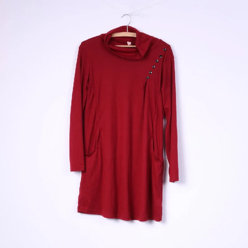 Literary Style Ninnyuanmei Womens XL Jumper Red Tunic Sweater Pocket Turtle Neck