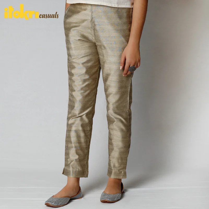 High-end Customization Brown - Silk Tapered Casual Pant for Women
