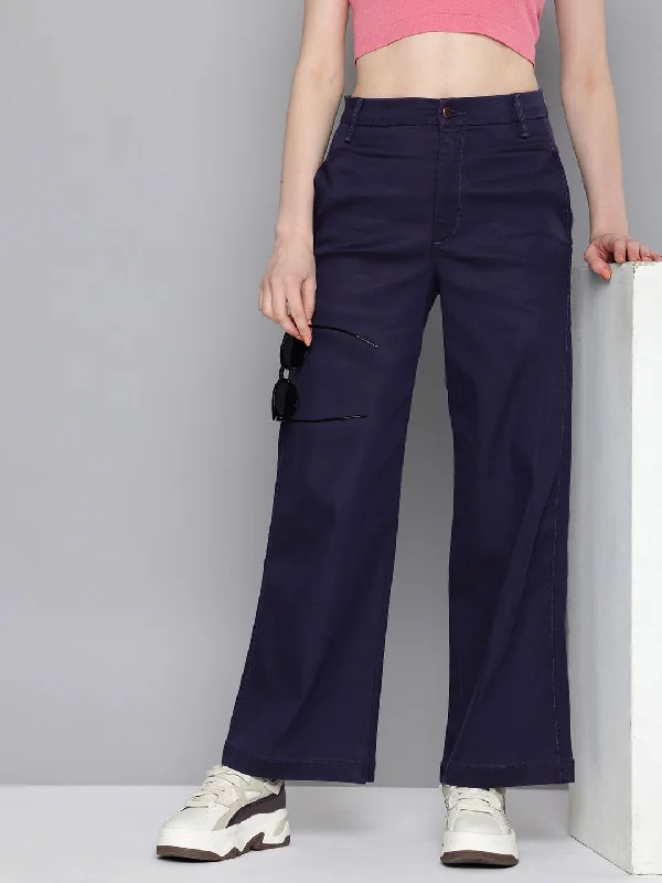 Noble And Elegant Women's High Rise Ribcage Wide Leg Navy Jeans