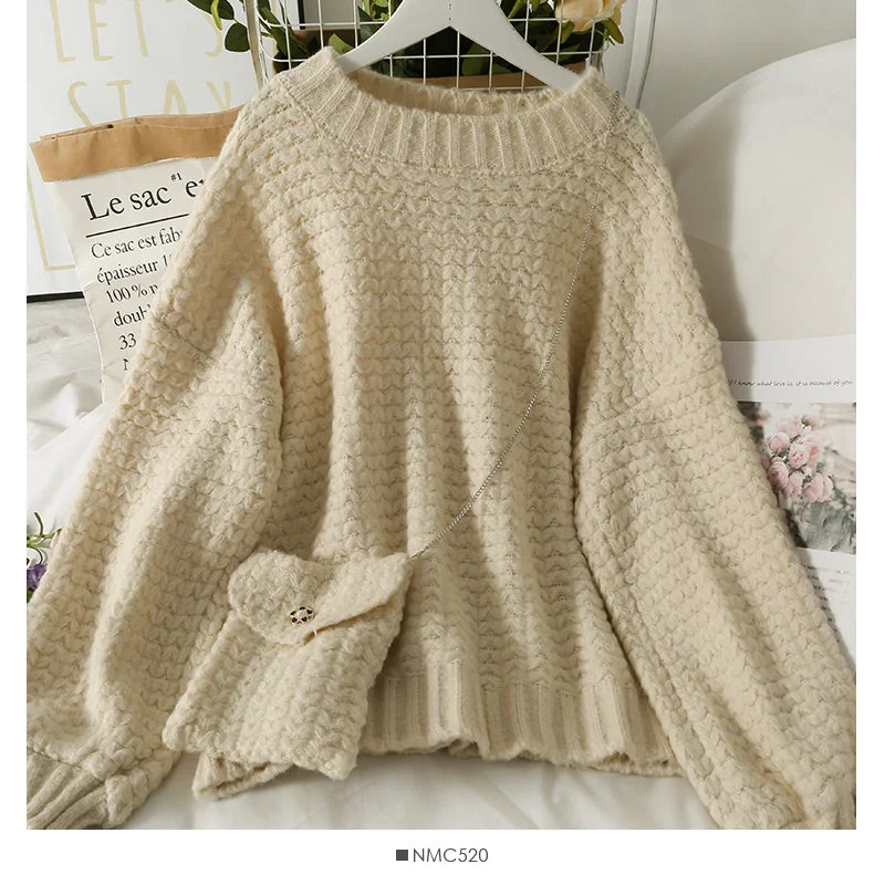 Design Must-have Sweater women's Pullover Top Long Sleeve versatile wear outside knitting with bag 1889 Design Must-have Sweater women's Pullover Top Long Sleeve versatile wear outside knitting with bag 1889