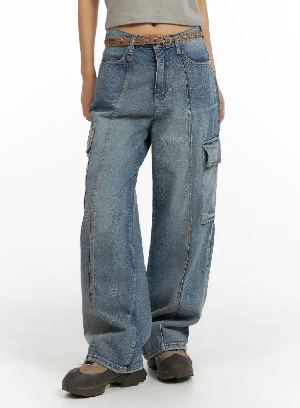 Energetic Wide Leg Cargo Denim Jeans CF427