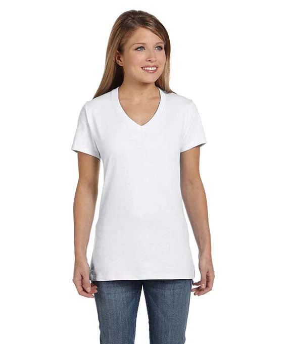 High-quality fabrics S04V - Hanes Ladies nano-T® V-Neck T-Shirt | White