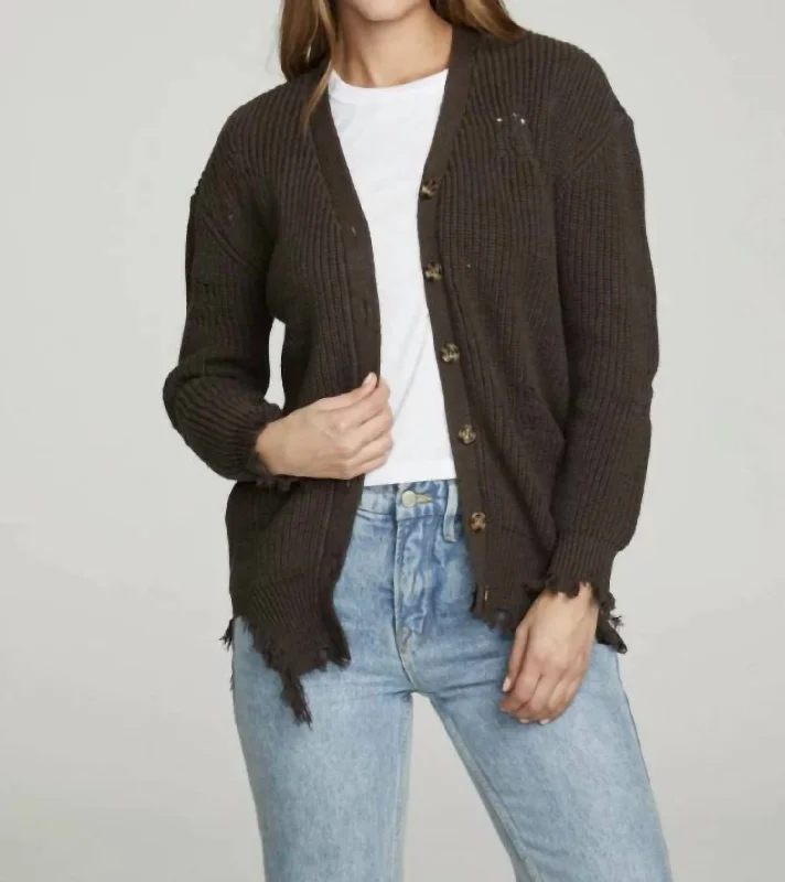 Design Perception Long Sleeve Button Down Deconstructed Sweater Cardigan In Falcon