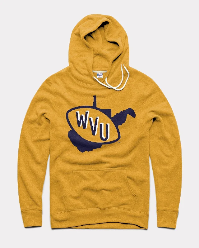 Warm Comfort WVU Football State Outline Gold Hoodie