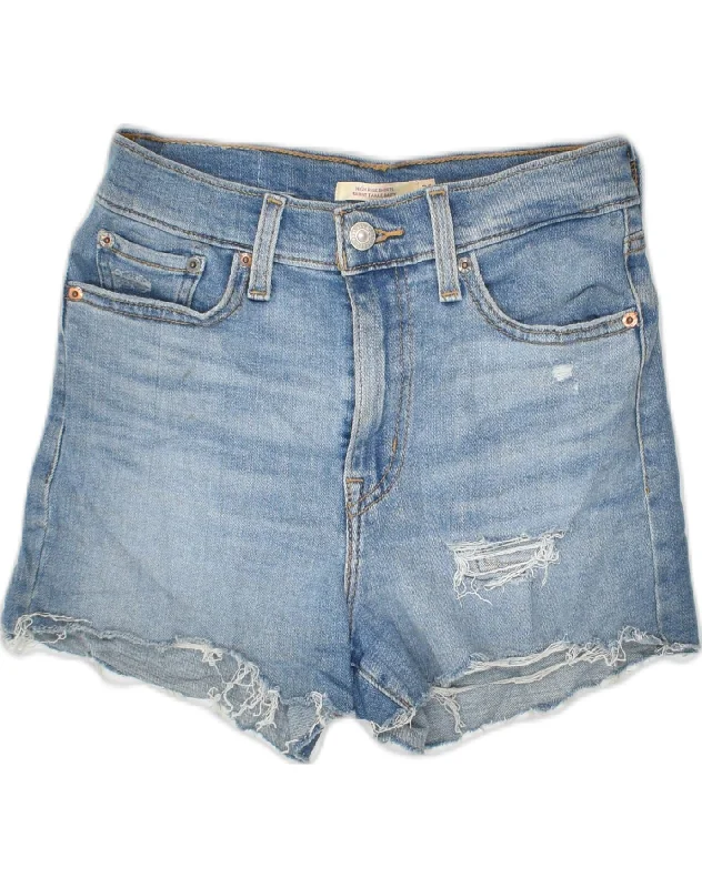 Urban Design Sense LEVI'S Womens High Waist Distressed Denim Shorts W26 Small Blue Cotton