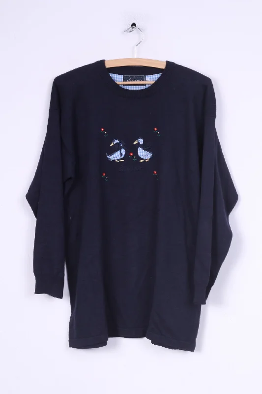 High-quality fabrics Divino Womens M Long Jumper Sweater Crew Neck Blue Two Duck Navy Cotton Retro Vintage